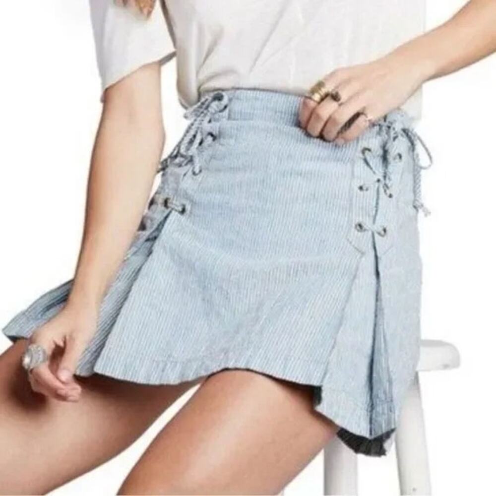Free People Blue Striped Mini Skirt